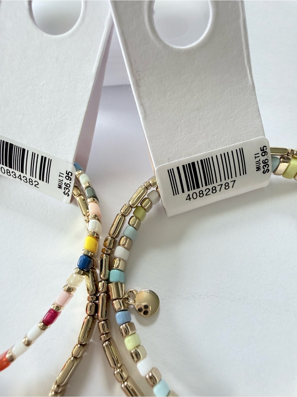 LOFT NWT Set of 2 Colorful Beaded Stretch Bracelets | Gold Tone Stackable - Picture 3 of 6